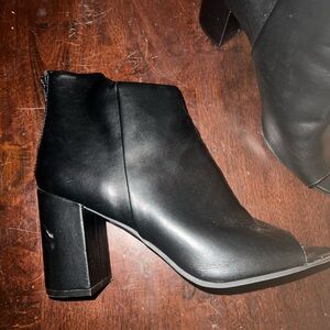 Black Ankle Peep Toe Boots with Block Heel Zip Back